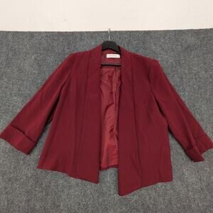 Kasper Blazer Womens 12 Burgundy Open Front Jacket 3/4 Sleeve Workwear Coat